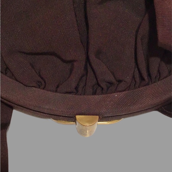 Vintage Handbag, Arced Framed, Unique Clasp, Hanging Coin‎ Purse Inside, Brown - Picture 5 of 9